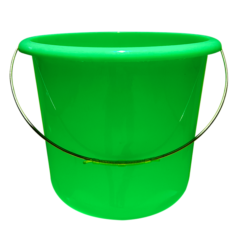 Green 15L Household Plastic Bucket with Metal Handle