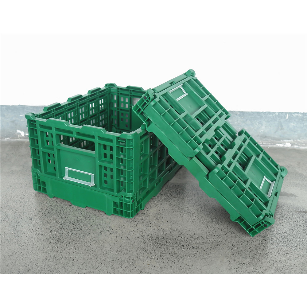 400x300x220mm Green plastic collapsible crate ad vegetabilis et fructus repono