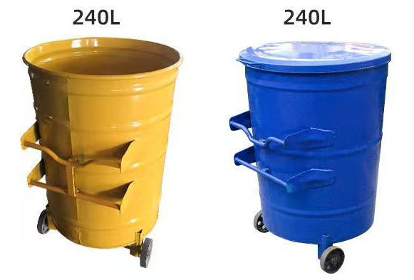 240L Round Outdoor Metal Garbage Bin with Wheel