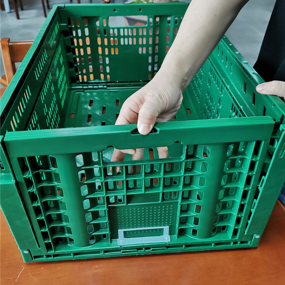 600x400x260mm Green plastic collapsible crate ad vegetabilis et fructus repono