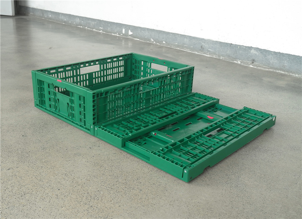 600x400x170mm Green plastic collapsible crate ad vegetabilis et fructus repono