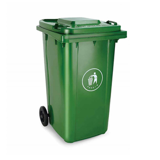 240L plastik trelè kalite pedal sanitasyon fatra ka ak wou