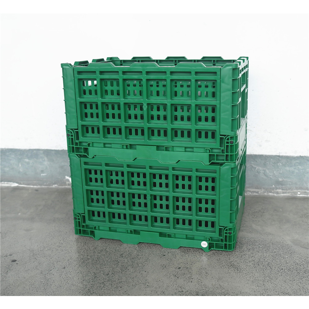 400x300x220mm Green plastic collapsible crate ad vegetabilis et fructus repono