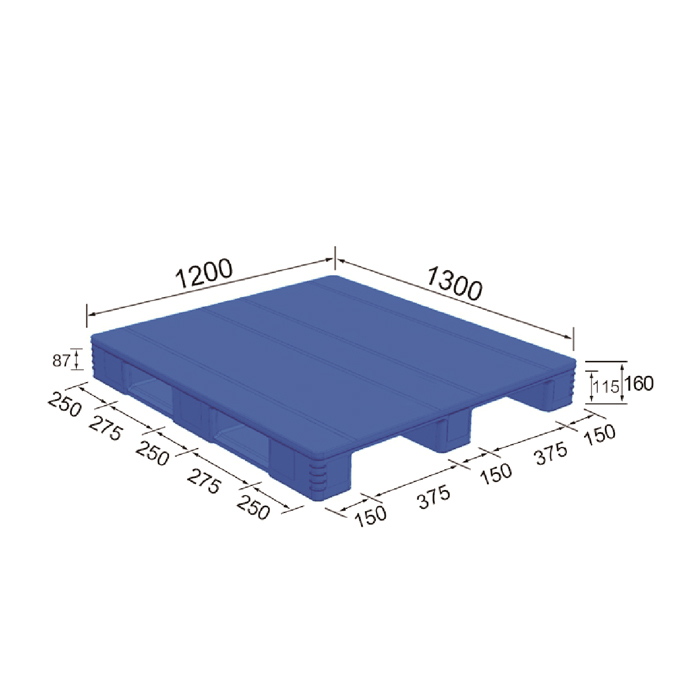 130*120*16cm 3 Runners Rackable Plastic Flat Pallet